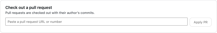 The Check out a pull request panel on a Gutenberg site