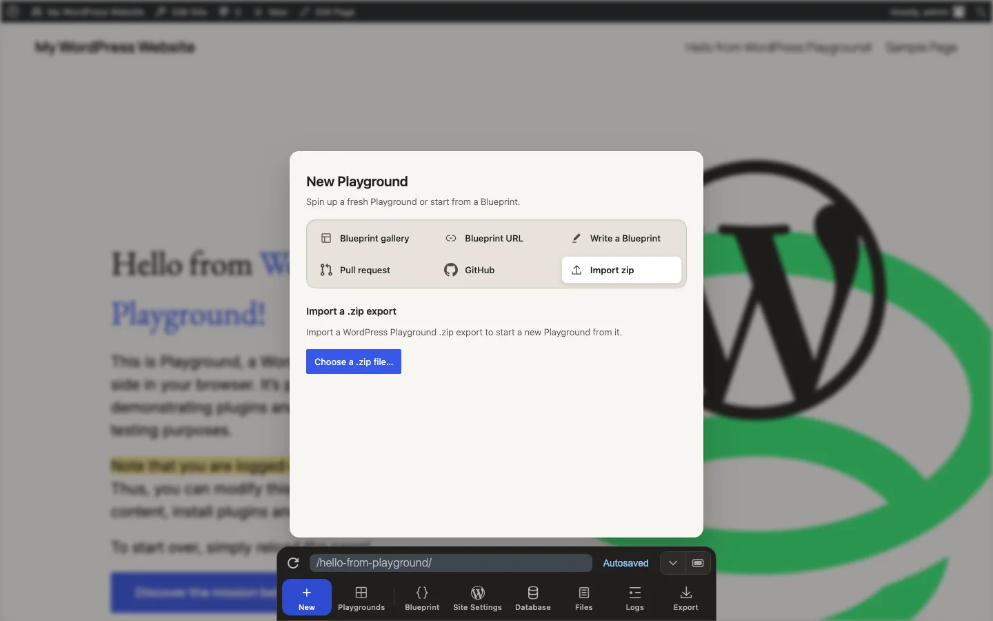 Import a Playground zip from the Dock