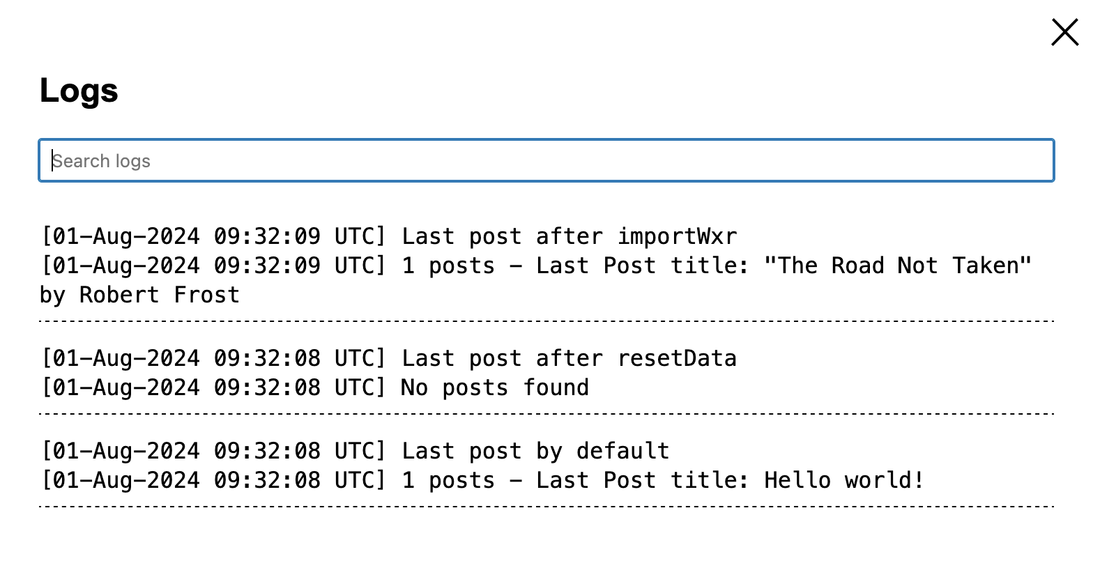 Log errors snapshot