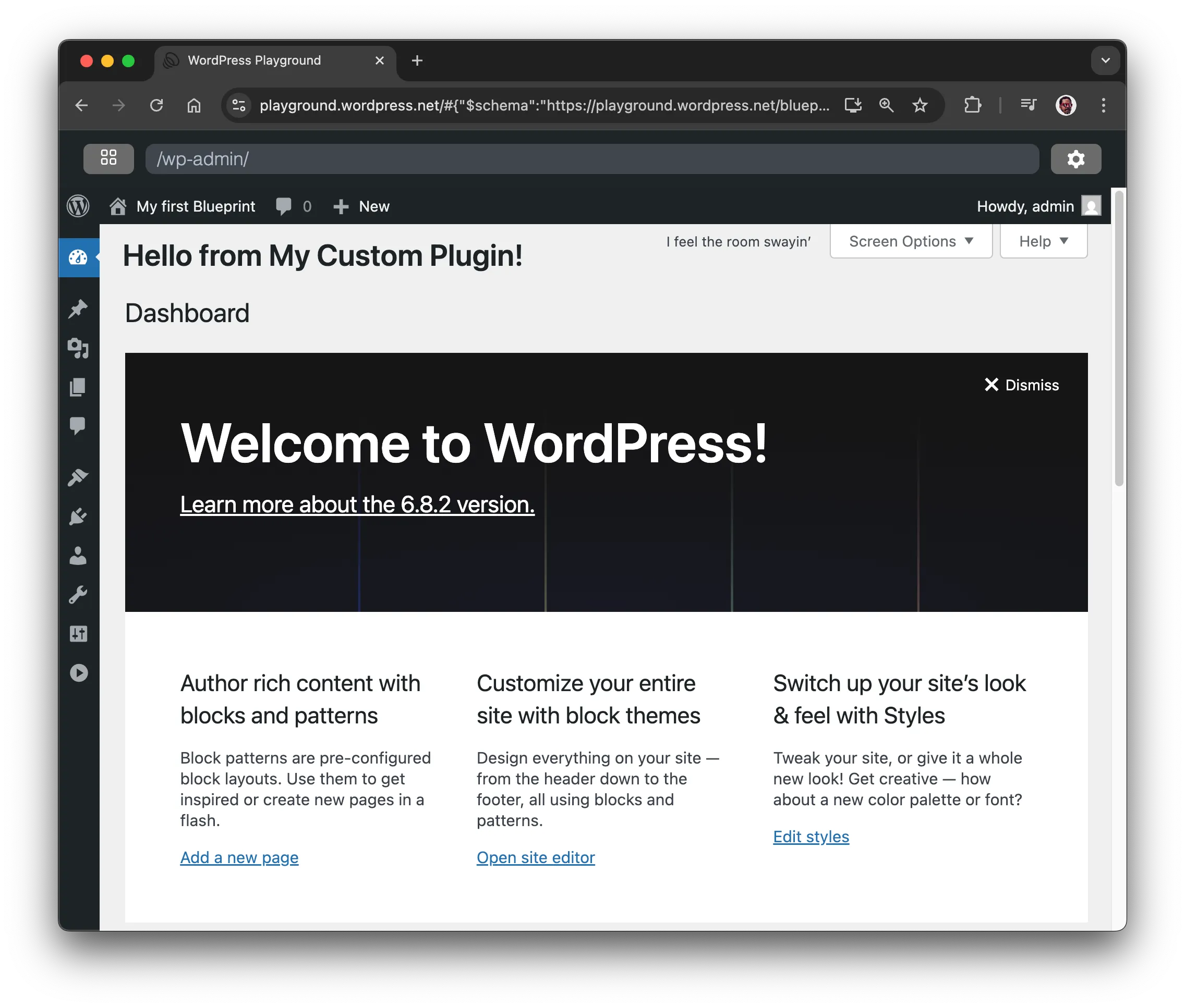 Site with the custom plugin