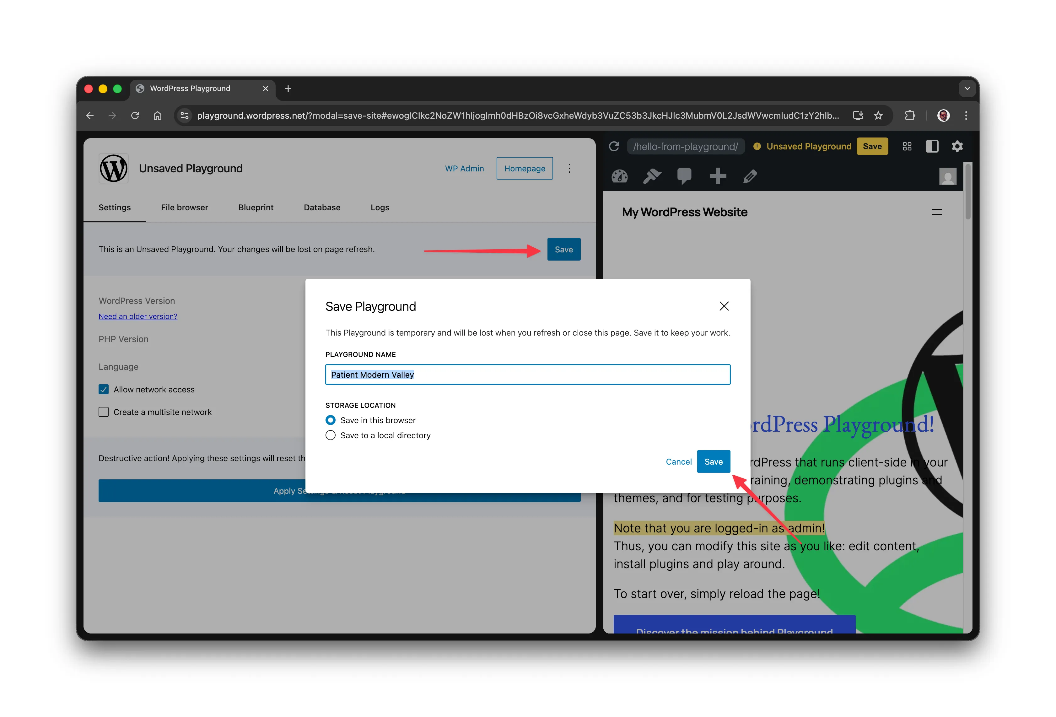 প্লেগ্রাউন্ড সেভ বাটন