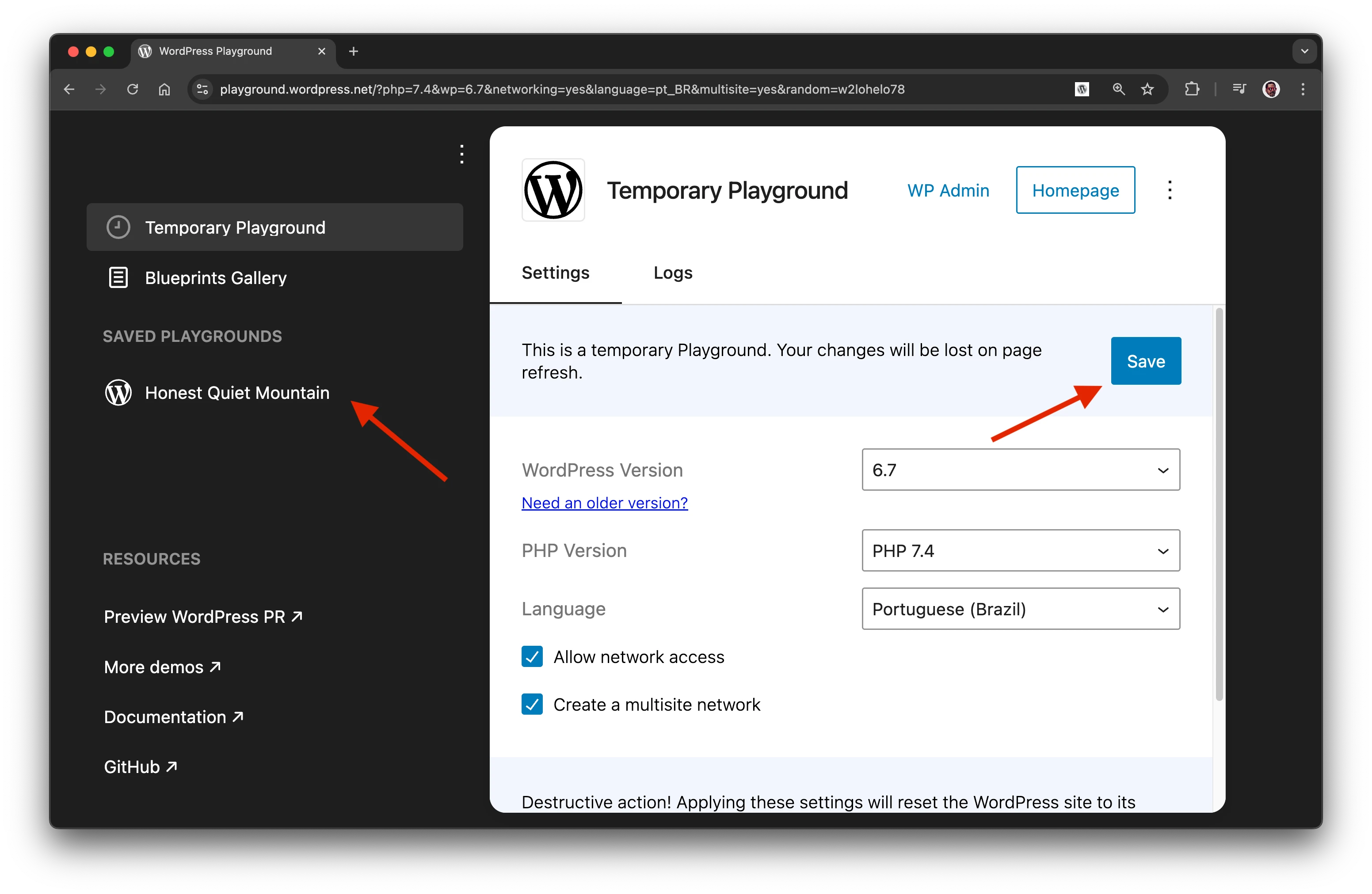 প্লেগ্রাউন্ড সেভ বাটন