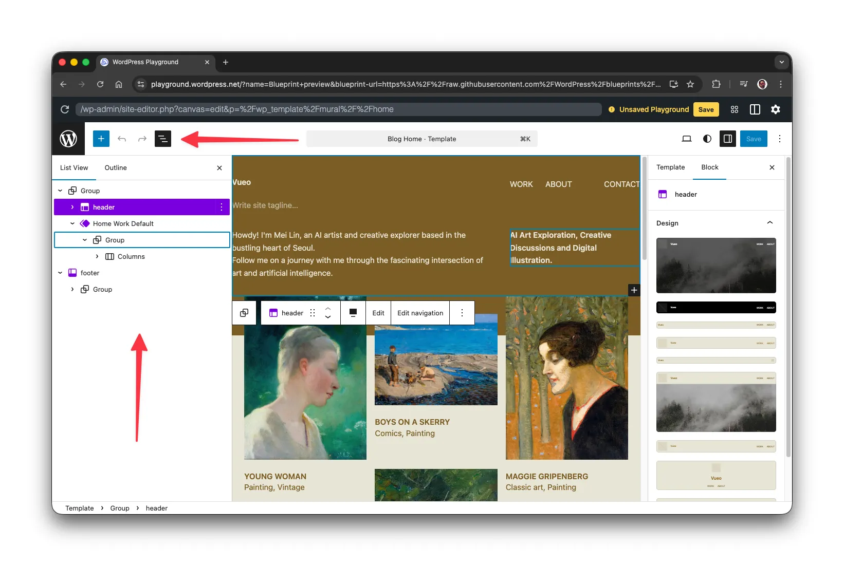 Site Editor List view