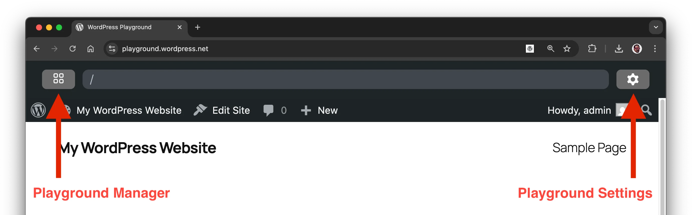 প্লেগ্রাউন্ড টুলবার স্ন্যাপশট