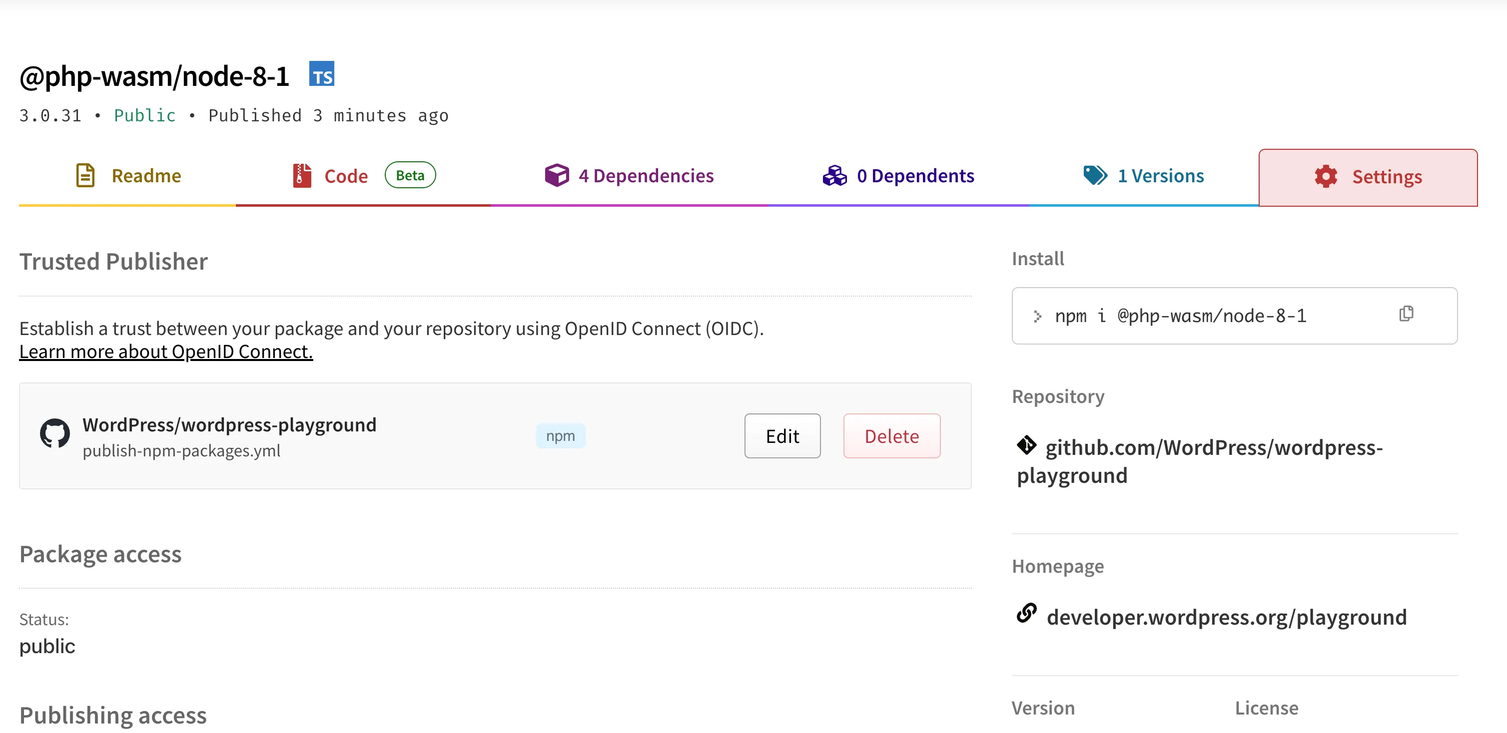 Setting up OIDC trusted publishing on npm