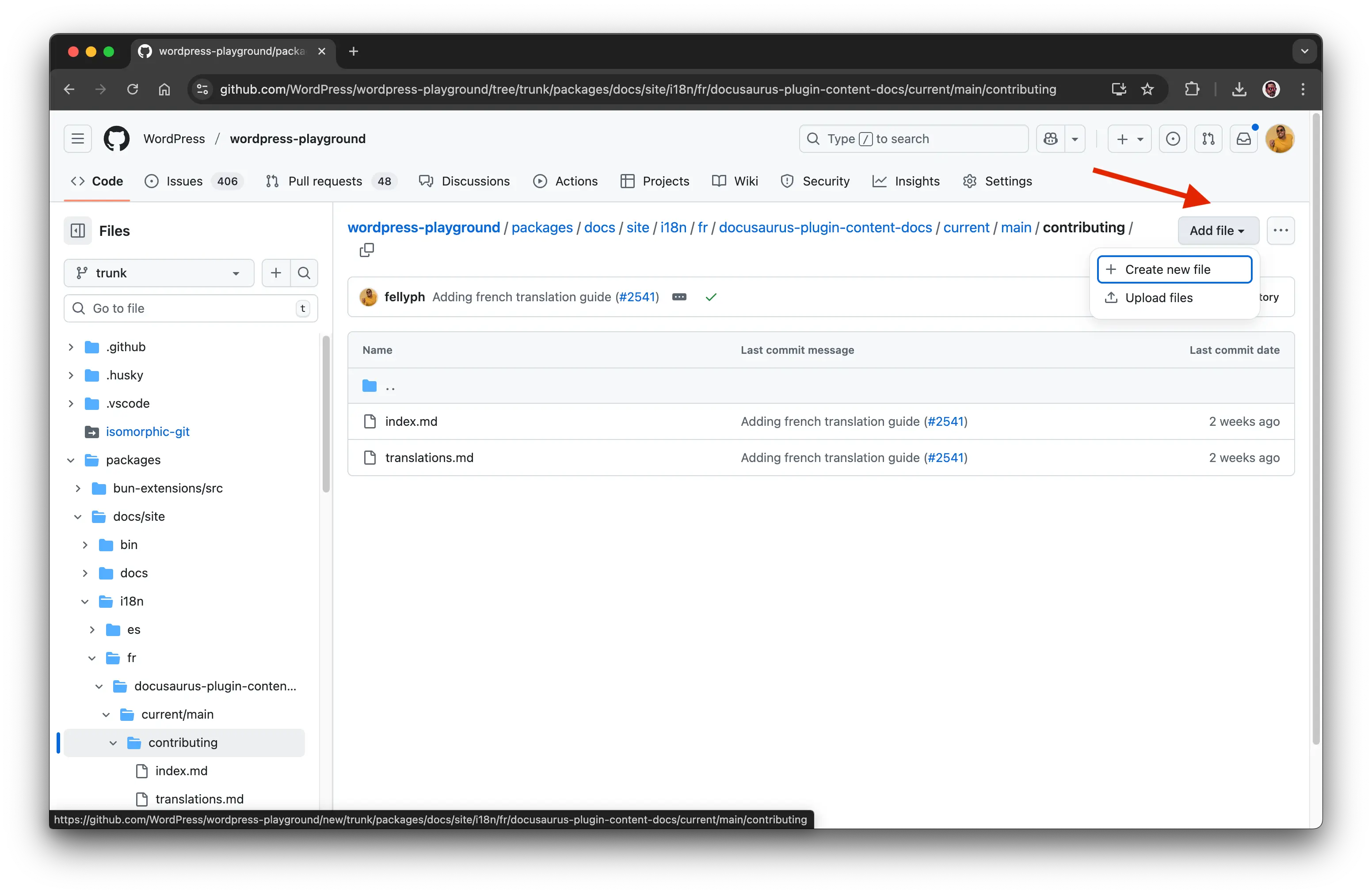Creating a new documentation file in GitHub