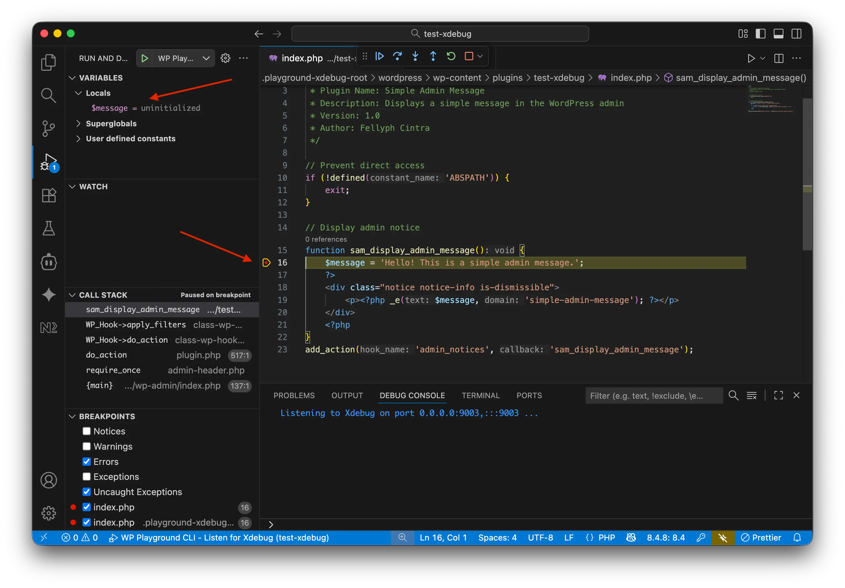 Xdebug in action on VS Code
